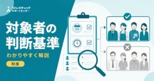 ストレスチェックの受検対象者を常時使用する労働者の2要件で判定し雇用形態別に整理したイメージ