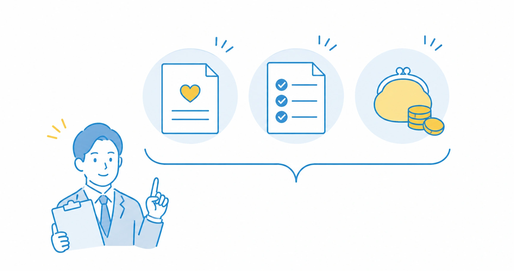 health-management-application-documents-fig-2 - ストレスチェックサポートセンター 中小規模法人部門の申請で用意する健康宣言・認定申請書・認定申請料の3つを整理するイメージ