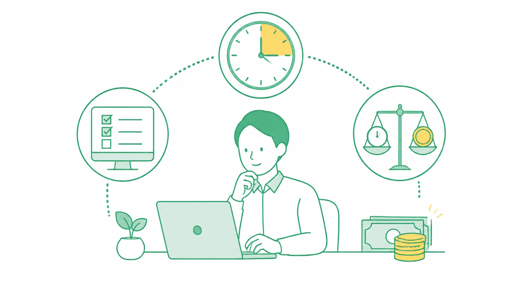 ストレスチェックを就業時間内に実施する際の時間と賃金の扱いを整理して示すイメージ