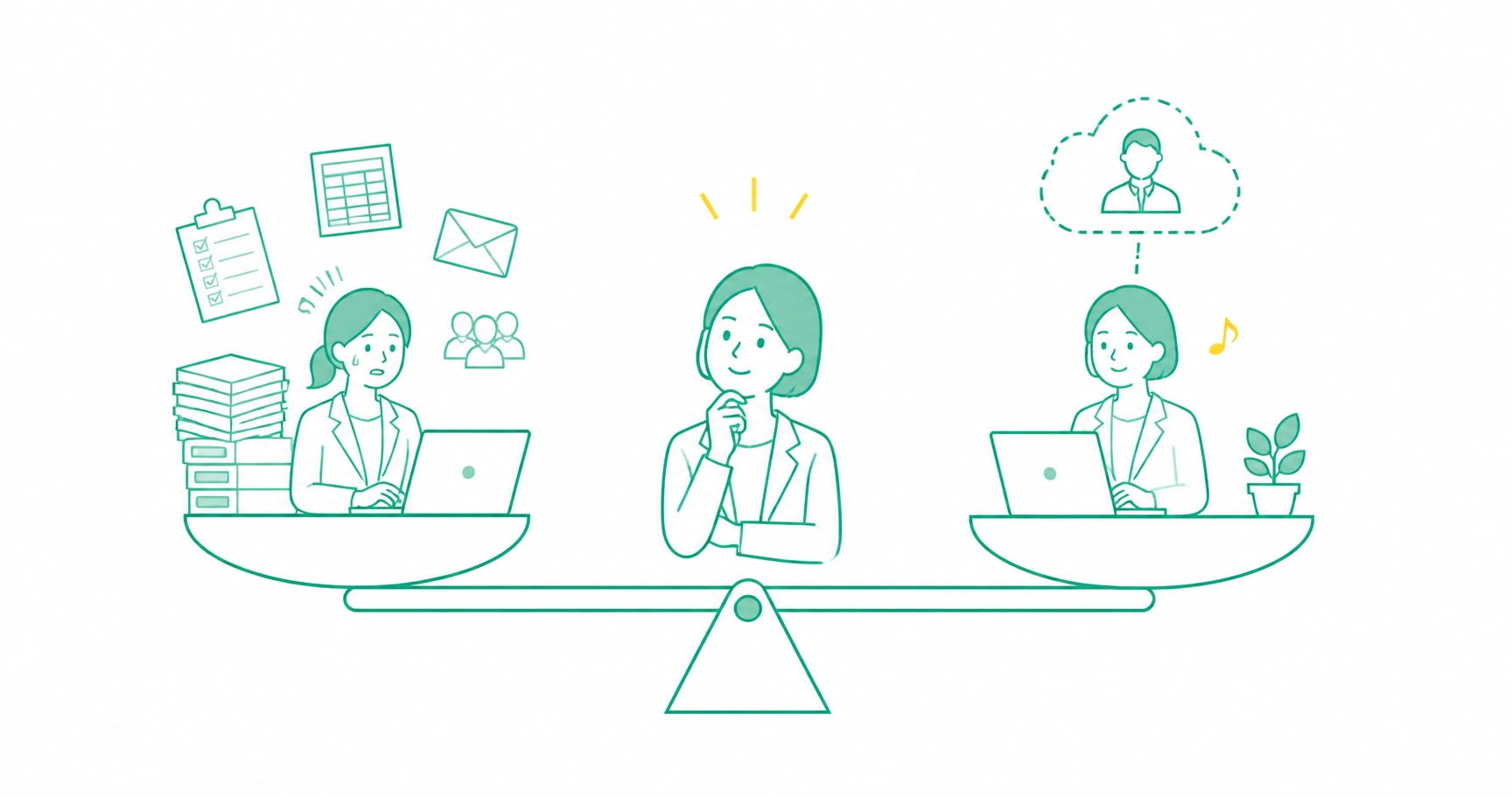 stress-check-how-to-start-fig-2 - ストレスチェックサポートセンター ストレスチェックを自社で実施する場合と外部に委託する場合の担当者の負担の違いを比べるイメージ