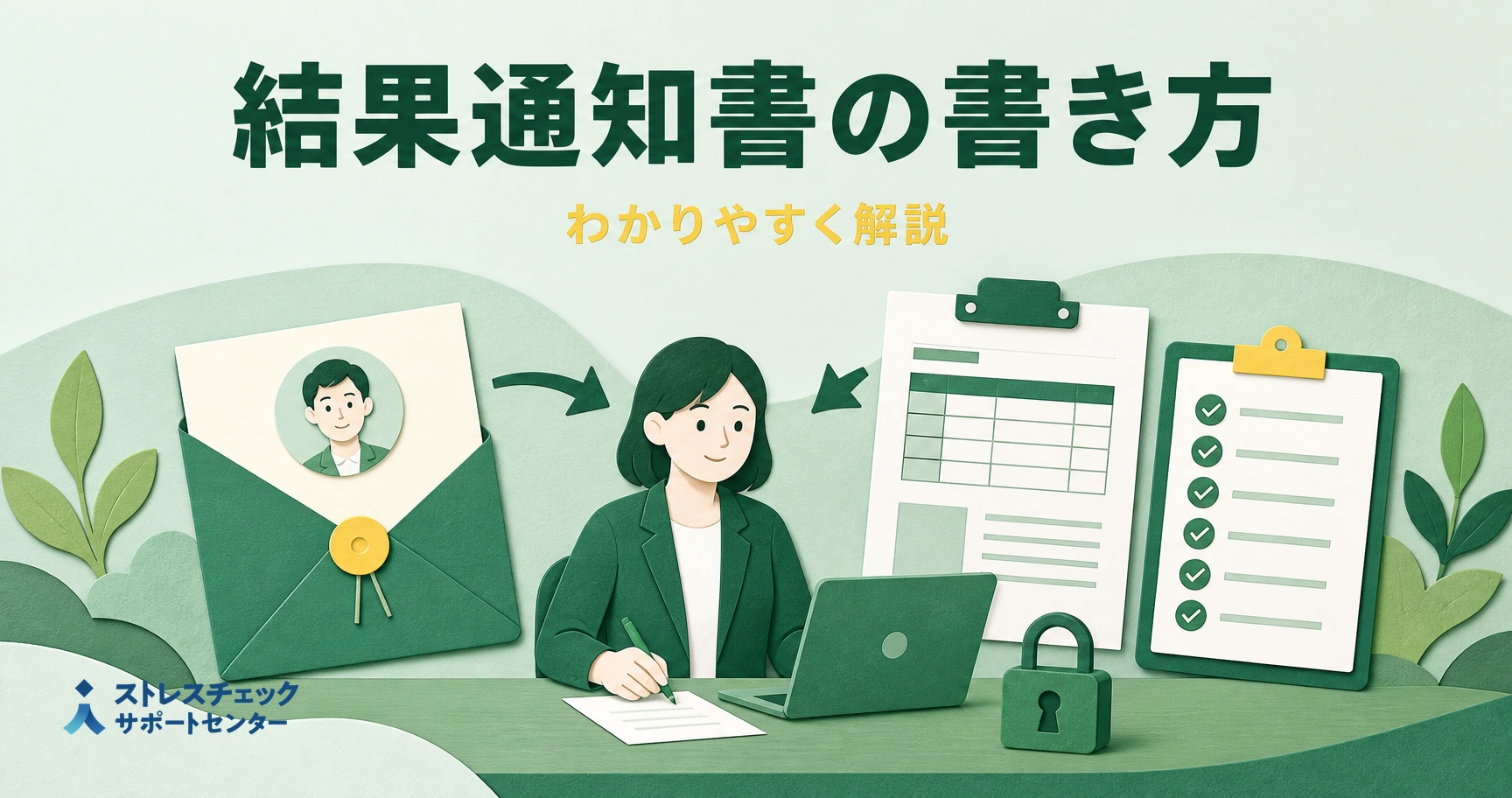 ストレスチェックの個人結果通知書の書き方と、労基署へ提出する報告書との違いを示すイメージ